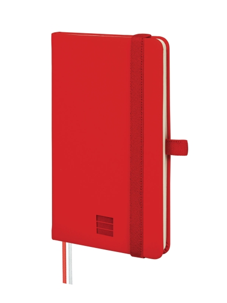 Finocam Nexo Quaderno con copertina rigida - 72 fogli - 90x150 mm - Righe orizzontali - Carta color crema da 80 g/m² - Tasca interna - Portapenne - Fogli microperforati - Colore rosso