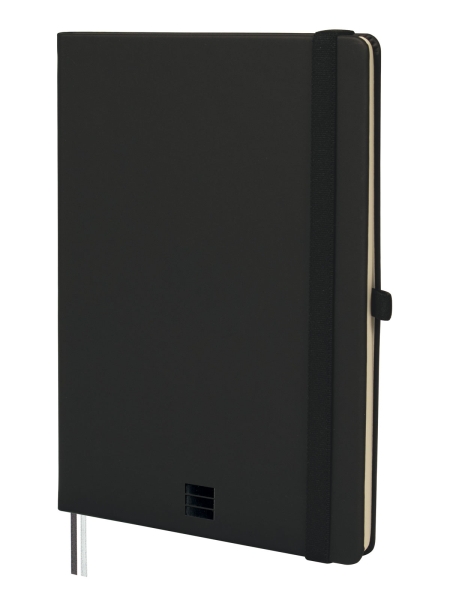 Finocam Nexo Quaderno a Copertina Rigida - 72 Fogli - Formato A5 - 148x210mm - Righe Orizzontali - Carta Crema da 80g/m2 - Tasca Interna - Portapenne - Fogli Microperforati - Colore Nero