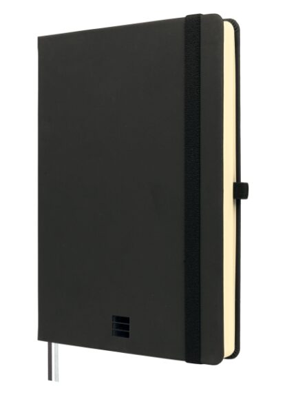 Finocam Nexo Double Quaderno con Copertina Rigida - 144 Fogli - Formato A5 - 148x210 mm - Carta Crema da 80 g/m² - Liscio - Tasca Interna - Chiusura con Elastico - Fogli Microperforati - Colore Nero
