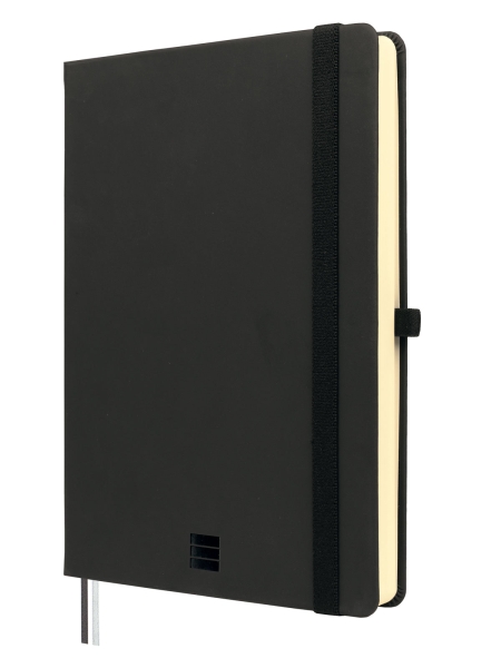 Finocam Nexo Double Quaderno con Copertina Rigida - 144 Fogli - Formato A5 - 148x210 mm - Carta Crema da 80 g/m² - Liscio - Tasca Interna - Chiusura con Elastico - Fogli Microperforati - Colore Nero