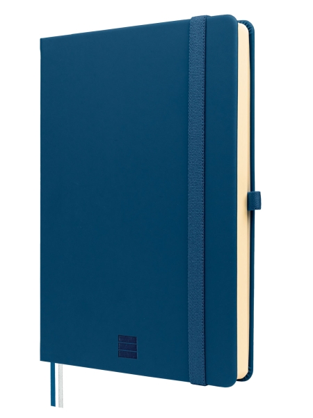Finocam Nexo Double Quaderno con copertina rigida - 144 fogli - Formato A5 - 148x210 mm - Carta crema da 80 g/m² - Liscia - Tasca interna - Chiusura con elastico - Fogli microperforati - Colore blu navy