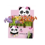 Bismark Animals Panda Penna a sfera Tacto Soft con fiori e faccina di panda - Punta fine - Inchiostro gel nero - 6 modelli diversi