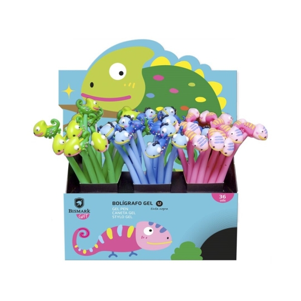 Bismark Animals Camaleonte Penna a sfera Soft Touch con divertenti camaleonti - Punta fine - Inchiostro gel nero - 3 diversi design