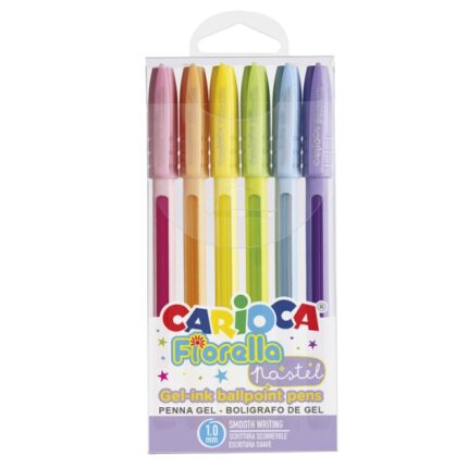 Carioca Fiorella Confezione da 6 penne a gel colorate - Punta sferica da 1 mm - Corpo trasparente color pastello - Colori pastello assortiti