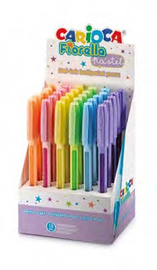 Carioca Fiorella Espositore con 30 penne colorate a inchiostro gel - Punta a sfera da 1 mm - Corpo trasparente color pastello - Colori pastello assortiti