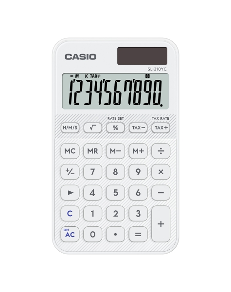 Casio SL-310YC Calcolatrice tascabile con display LCD a 10 cifre - Calcolo delle imposte - Alimentazione solare e a batterie - Compatta e leggera - Colore bianco Casio SL-310YC Calcolatrice tascabile con display LCD a 10 cifre - Calcolo delle imposte - Alimentazione solare e a batterie - Compatta e leggera - Colore bianco