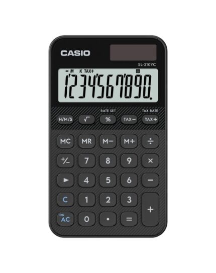 Casio SL-310YC Calcolatrice tascabile con display LCD a 10 cifre - Calcolo delle imposte - Alimentazione solare e a batterie - Compatta e leggera - Colore nero