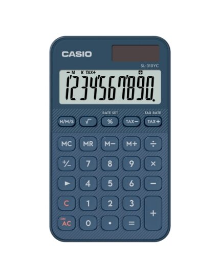 Casio SL-310YC Calcolatrice tascabile con display LCD a 10 cifre - Calcolo delle imposte - Alimentazione solare e a batterie - Compatta e leggera - Colore blu navy