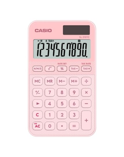 Casio SL-310YC Calcolatrice tascabile con display LCD a 10 cifre - Calcolo delle imposte - Alimentazione solare e a batterie - Compatta e leggera - Colore rosa chiaro