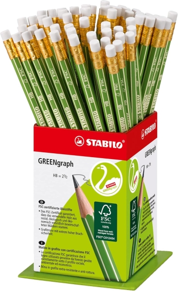 Stabilo GREENgraph Espositore con 60 matite di grafite con gomma - Miniera HB 2