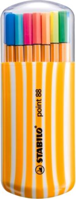 Stabilo Point 88 Zebrui Confezione da 20 pennarelli a punta fine in fibra - 15 colori standard e 5 neon - Tratto da 0
