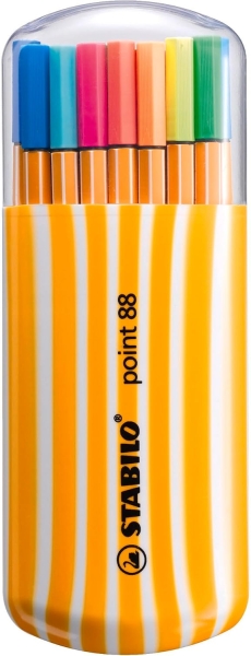 Stabilo Point 88 Zebrui Confezione da 20 pennarelli a punta fine in fibra - 15 colori standard e 5 neon - Tratto da 0