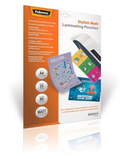 Fellowes Admire Confezione da 25 buste per plastificazione - Formato A4 - Effetto opaco antiriflesso - 80 micron - Trasparente
