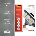 Fellowes Confezione da 100 buste per plastificazione - Formato A4 - Retro adesivo - Effetto lucido - 125 micron - Trasparente - immagine 2