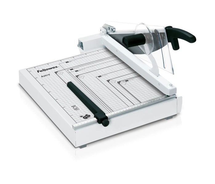 Fellowes Astro Taglierina per carta - Formato A4 - Base metallica - Protezione trasparente - Taglio regolabile - Sicura automatica - Capacità di taglio fino a 50 fogli - 38