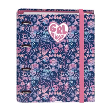 Dohe Girl Power Raccoglitore ad anelli da 35 mm - 100 fogli offset da 90 g - 5x5 mm - 4 divisori - Busta multiforo - Copertina in cartoncino plastificato - 28x32x4 cm - Multicolore