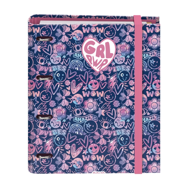 Dohe Girl Power Raccoglitore ad anelli da 35 mm - 100 fogli offset da 90 g - 5x5 mm - 4 divisori - Busta multiforo - Copertina in cartoncino plastificato - 28x32x4 cm - Multicolore
