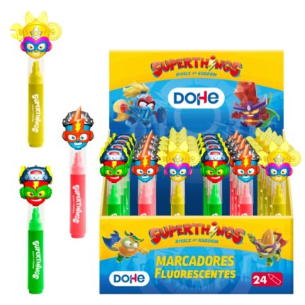 Dohe Superthings Espositore con 24 pennarelli fluorescenti - Punta smussata - Elevata visibilità - Colori assortiti