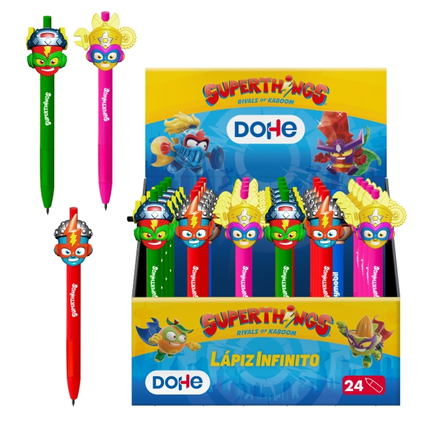 Dohe Superthings Espositore con 24 matite infinite - Punta retrattile - Colori assortiti