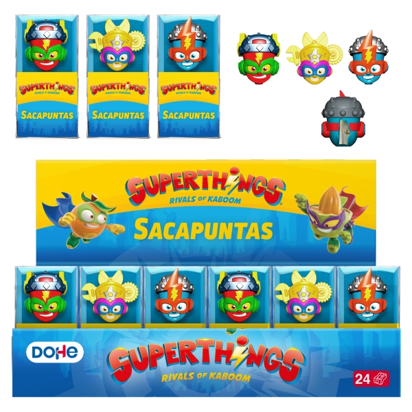 Dohe Superthings Espositore con 24 temperamatite - PVC - Lama in acciaio - Forme assortite