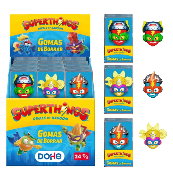 Dohe Superthings Espositore con 24 gomme da cancellare - Realizzate in PVC - Resistenti - Forme assortite