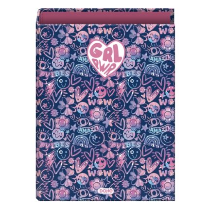 Dohe Girl Power Raccoglitore a 4 anelli da 40 mm - Formato Folio - Risguardi stampati - Copertina in cartone plastificato - 26x34x6 cm - Multicolore
