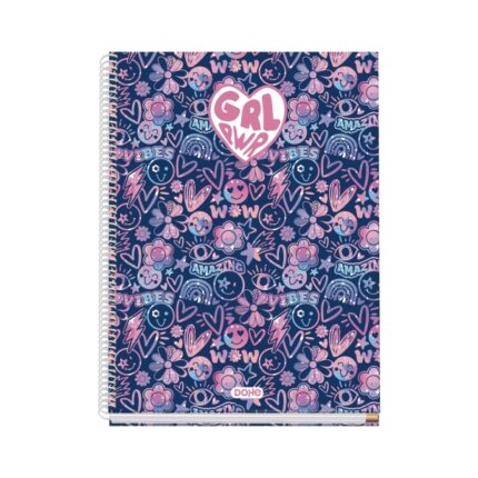 Dohe Girl Power Quaderno a spirale metallica - Formato A4 - 100 fogli offset da 90 g - 5x5 mm - Microperforati - Fascia colorata - Copertina rigida plastificata - 23x30x2 cm - Multicolore