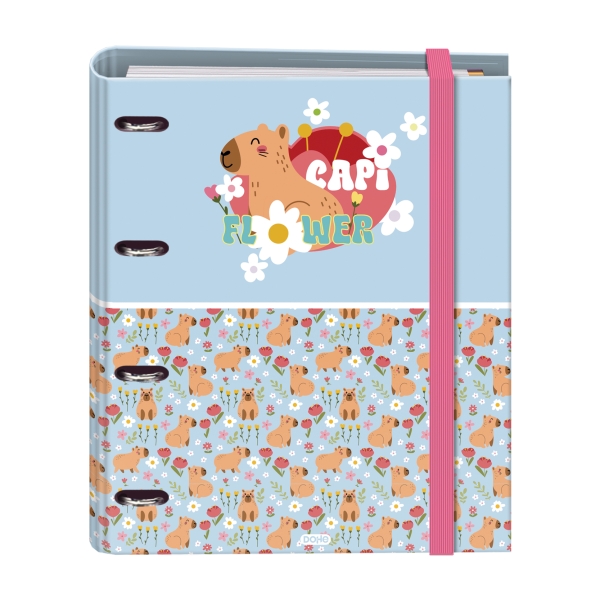 Dohe Capi Flower Raccoglitore con 4 anelli da 35 mm - 100 fogli offset da 90 g - 5x5 mm - 4 divisori - Busta multiforo - Copertina in cartone plastificato - 28x32x4 cm - Multicolore