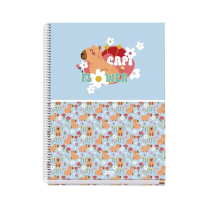 Dohe Capi Flower Quaderno a spirale metallica - Formato A4 - 100 fogli offset da 90 g - 5x5 mm - Microperforati - Fascia colorata - Copertina rigida plastificata - 23x30x2 cm - Multicolore