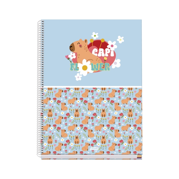 Dohe Capi Flower Quaderno a spirale metallica - Formato A4 - 100 fogli offset da 90 g - 5x5 mm - Microperforati - Fascia colorata - Copertina rigida plastificata - 23x30x2 cm - Multicolore
