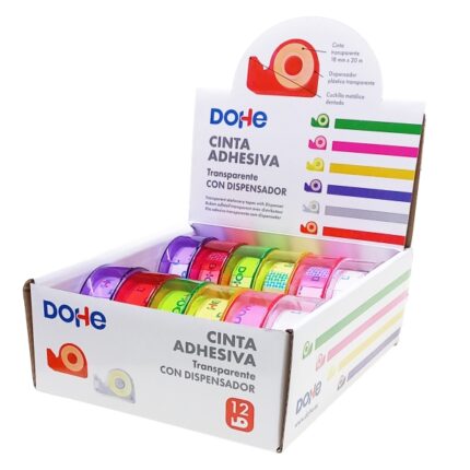 Dohe Espositore con 12 mini portarotoli - Nastro adesivo 18 mm x 20 m - Colori assortiti
