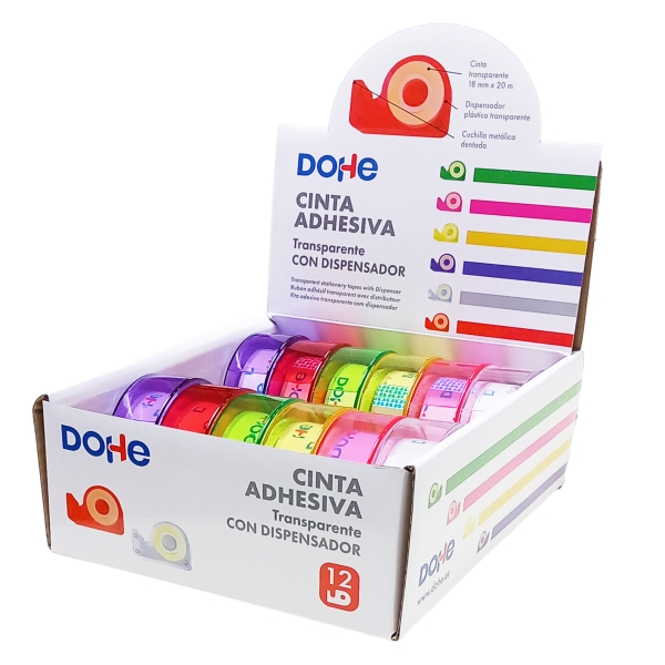 Dohe Espositore con 12 mini portarotoli - Nastro adesivo 18 mm x 20 m - Colori assortiti Dohe Espositore con 12 mini portarotoli - Nastro adesivo 18 mm x 20 m - Colori assortiti