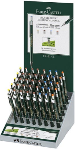 Faber-Castell TK-Fine 9713 Espositore con 40 portamine di diverse gradazioni - Mina HB - Gomma integrata