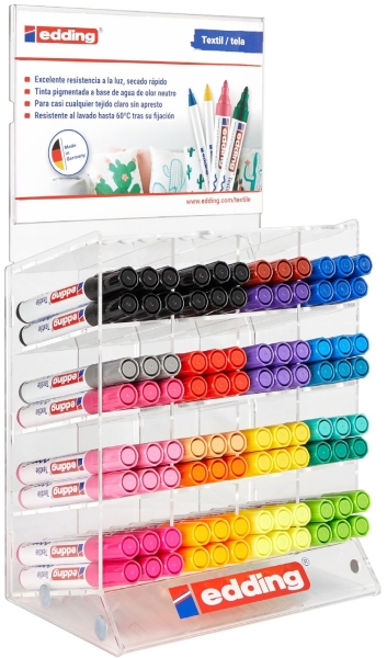 Edding 4500 Espositore con 96 pennarelli permanenti per tessuti - Punta tonda - Tratto tra 2 e 3 mm - Odore neutro - Asciugatura rapida - Colori assortiti Gamma completa