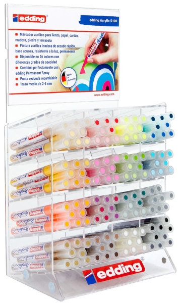 Edding 5100 Acrylic Espositore con 132 pennarelli acrilici permanenti - Punta tonda 2-3 mm - Tratto medio - Resistente alla luce - Asciugatura rapida - Colori assortiti