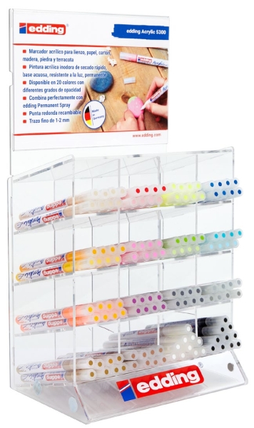 Edding 5300 Acrylic Espositore con 137 pennarelli acrilici permanenti - Punta smussata 1-2 mm - Tratto sottile - Resistente alla luce - Asciugatura rapida - Colori assortiti