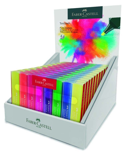 Faber-Castell Textliner 46 Superfluorescente Espositore con 11 confezioni da 8 pennarelli fluorescenti - Punta smussata - Tratto tra 1 mm e 5 mm - Inchiostro a base d'acqua - Colori assortiti