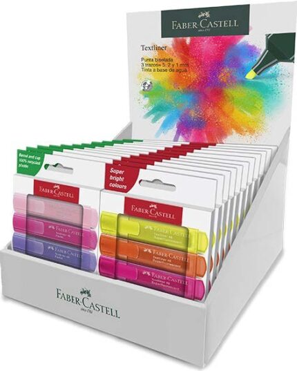 Faber-Castell Textliner 46 Espositore con 11 confezioni da 4 pennarelli neon e 11 confezioni da 4 pennarelli pastello - Punta smussata - Tratto tra 1 mm e 5 mm - Inchiostro a base d'acqua - Colori assortiti