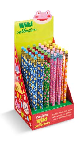 Carioca Wild Collection Espositore con 36 matite HB con gomma di diversi colori - Divertenti disegni di animali