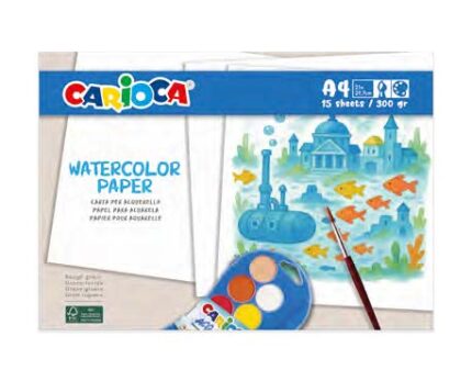 Confezione Carioca Watercolor con 15 fogli A4 per acquerello - Carta da 300 g/m² - Non lascia passare i colori