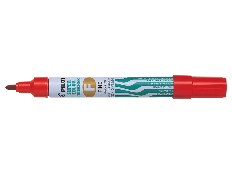 Pilot Super Color Pennarello permanente multisuperficie - Punta fine in fibra conica - Inchiostro a base alcolica privo di xilene - Corpo metallico - Colore rosso