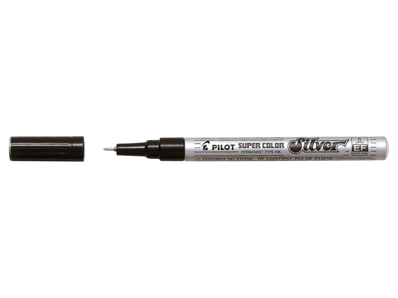 Pilot Super Color Pennarello Permanente Sottile - Punta da 1 mm in poliacetale - Inchiostro molto denso e opaco - Corpo metallico - Colore argento