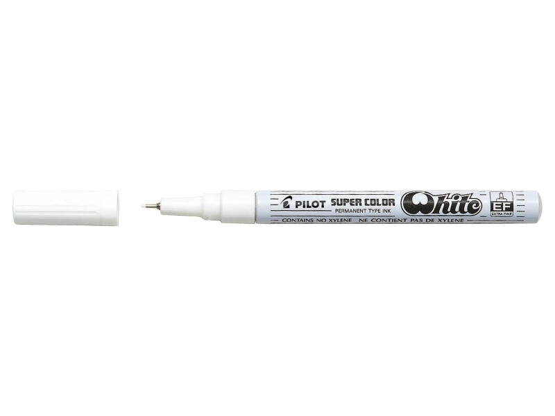 Pilot Super Color Pennarello Permanente Sottile - Punta da 1 mm in poliacetale - Inchiostro molto denso e opaco - Corpo metallico - Colore bianco Pilot Super Color Pennarello Permanente Sottile - Punta da 1 mm in poliacetale - Inchiostro molto denso e opaco - Corpo metallico - Colore bianco