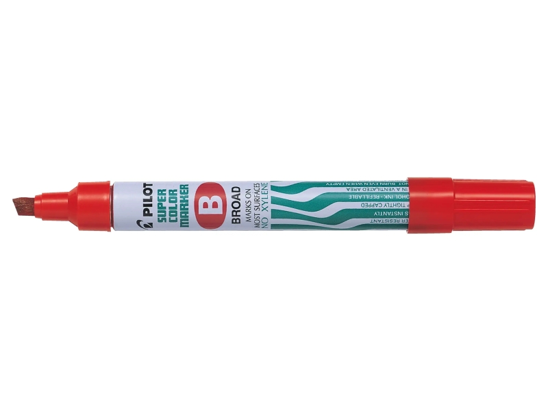 Pilot Super Color Pennarello permanente multisuperficie - Punta smussata in fibra - Inchiostro a base alcolica privo di xilene - Corpo metallico - Colore rosso
