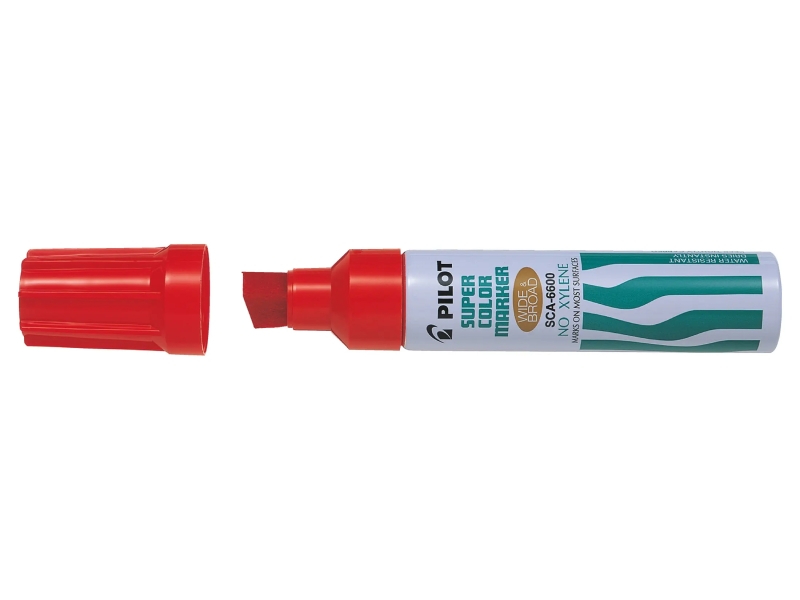 Pilot Super Color 6600 Pennarello permanente multisuperficie extra-spesso - Punta smussata extra-spessa in fibra - Inchiostro a base alcolica privo di xilene - Corpo metallico - Colore rosso