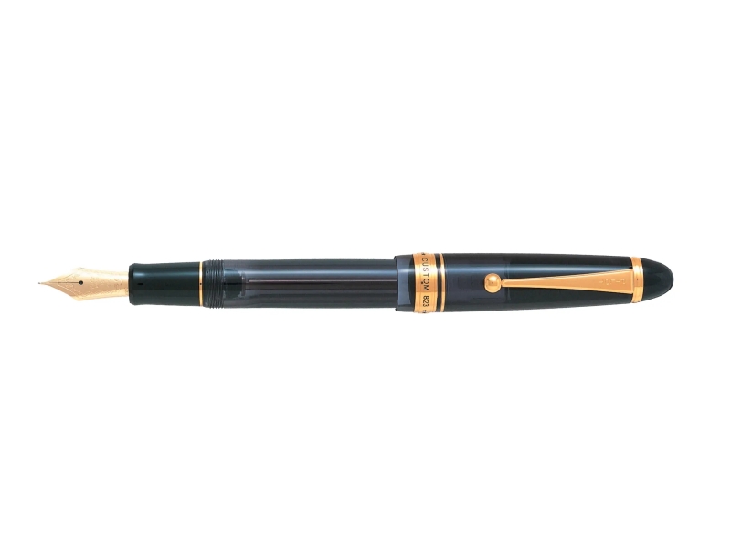 Pilot Custom 823 F Penna stilografica - Pennino in oro 14 carati - Corpo nero trasparente - In confezione regalo singola con un calamaio Pilot