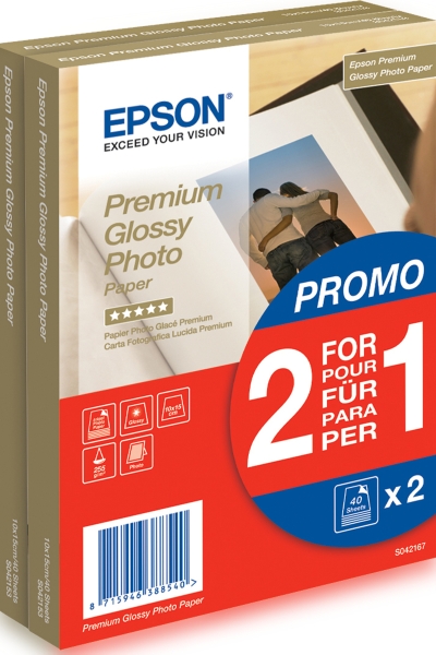 Epson Premium Glossy Photo Confezione da 80 fogli di carta fotografica - 10x15 cm - Grammatura 255 g/m² - Finitura lucida - Compatibile con stampanti a getto d'inchiostro - Colore bianco