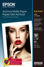 Epson Archival Matte Confezione da 50 fogli di carta fotografica - A4 - Grammatura 192 g/m² - Finitura opaca - Compatibile con stampanti a getto d'inchiostro - Colore bianco