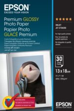 Epson Premium Glossy Photo Confezione da 30 fogli di carta fotografica - 13x18 cm - Grammatura 255 g/m² - Finitura lucida - Compatibile con stampanti a getto d'inchiostro - Colore bianco