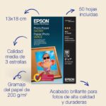 Epson Photo Glossy Confezione da 50 fogli di carta fotografica - 13x18 cm - Grammatura 200 g/m² - Finitura lucida - Compatibile con stampanti a getto d'inchiostro - Colore bianco - immagine 2